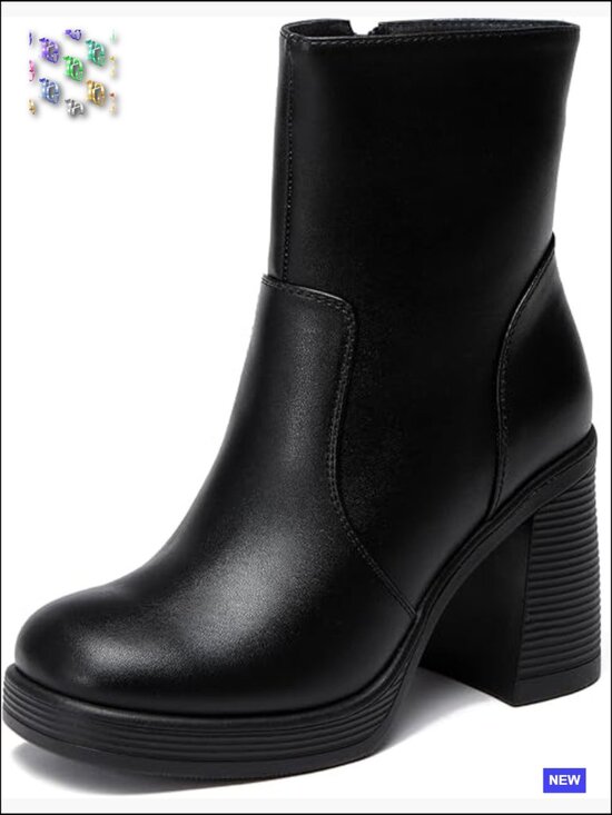 Shoes - Platform Gogo Ankle Boots Square Toe Chunky Block Heel Zipper Side